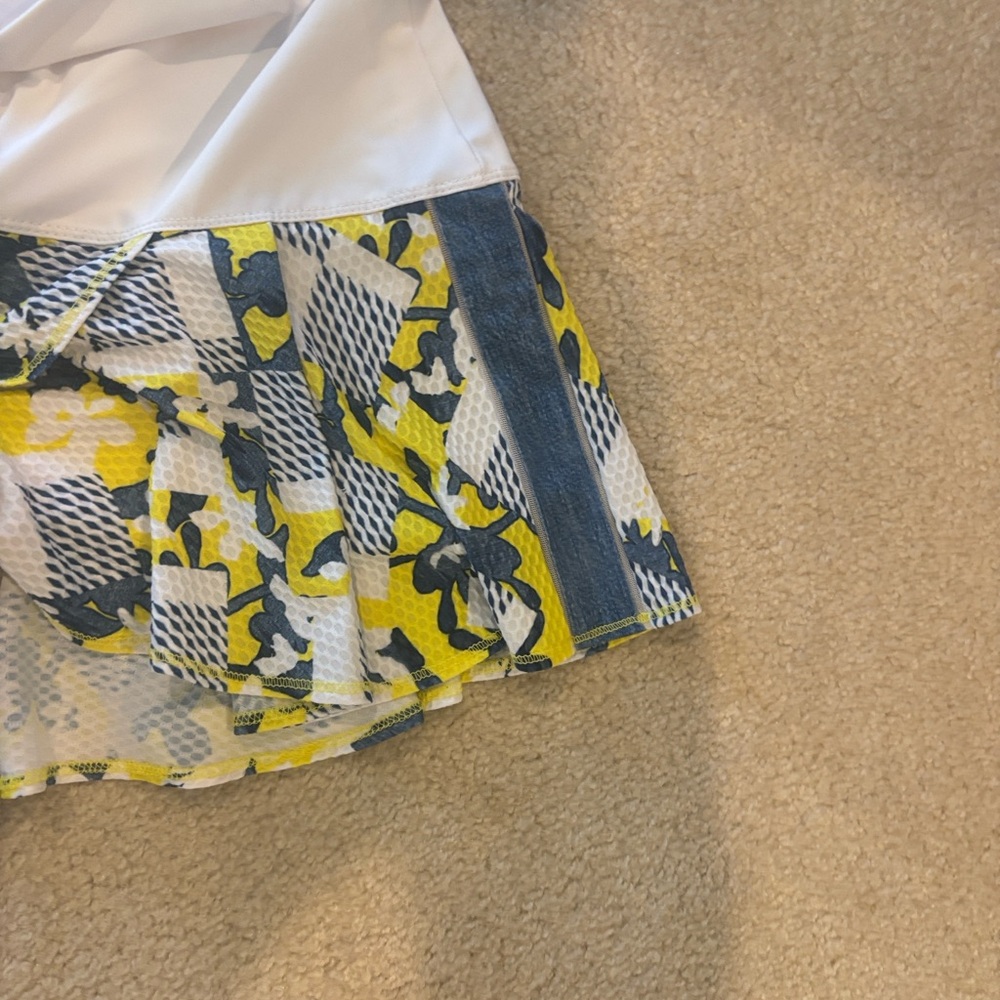 Lucky in Love Yellow, Blue & White Patterned Pleated Skort
